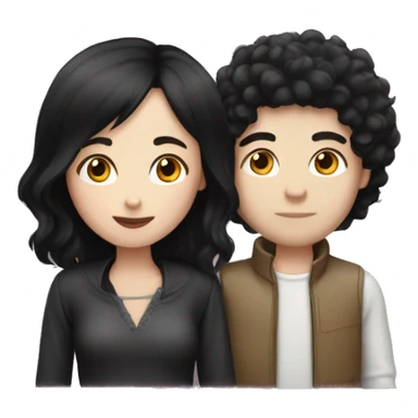pale skin woman with black hair and tall boy with fluffly hair kissing sticker