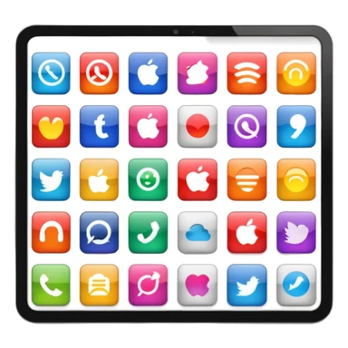 Emoji style iMac screen displaying app icons in grid sticker