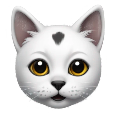 Cat with clear white face with a black mustache-shaped spot under the nose and a little on nose. Dark patches on the forehead and around the ears create a striking contrast with the white fur. sticker