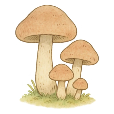 cute small mushroom cluster, soft pastel Japanese hand-drawn, full object, transparent background sticker