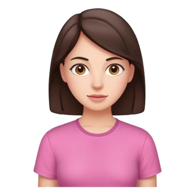 30 year old brunette woman with a pink shirt sticker