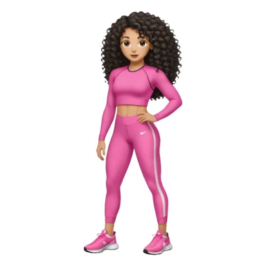 Uma mulher negra da pele clara com cabelo cacheados bem longo até a bunda  sem tanto volume no cabelo e um corpo atlético com roupa rosa  sticker