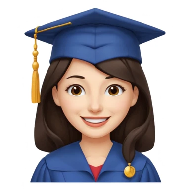 带着学士帽的，深棕色长发，黄种偏白皮肤的，高鼻梁，不戴眼镜的女博士生，在wink sticker