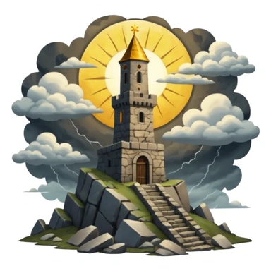 The tower tarot card lighting clouds and sun sticker