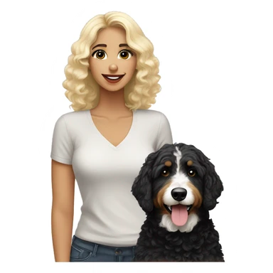 Bernedoodle black and white with blonde lady sticker