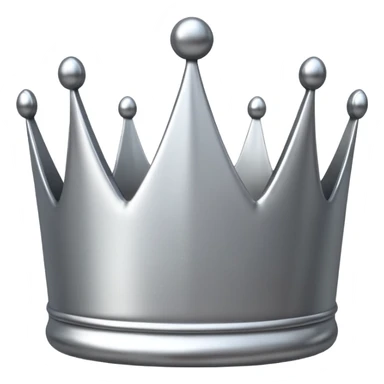 A luxury silver crown emoji, chrome metallic finish, smooth rounded edges, subtle sparkle, polished reflective surface, cute proportions, iOS emoji style, centered on a clean white background, soft studio lighting, no outlines sticker