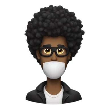 A guy who has big hair and black mask sticker