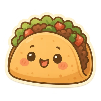 chibi sticker-style taco, cute and exaggerated sticker
