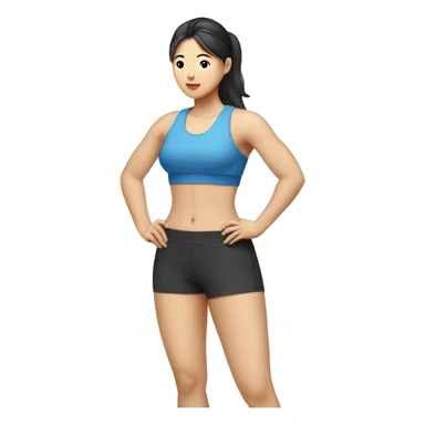 full body profile of Korean woman, in fitness wear, fit.  sticker