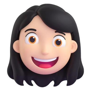 horror-themed white emoji, long black hair, unnerving wide grin, inspired by internet urban legends sticker