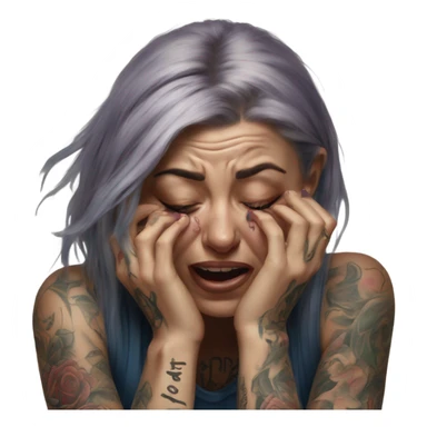 Hyper Realistic Beautiful tattooed woman crying sadly on the floor  sticker