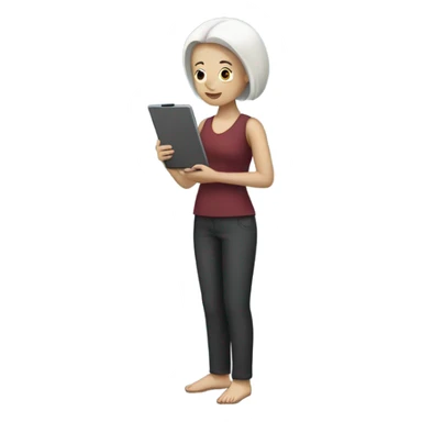 white skin woman standing with ipad sticker