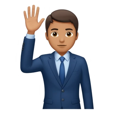 The man extends his arm forward, indicating that he refuses, as he say no sticker