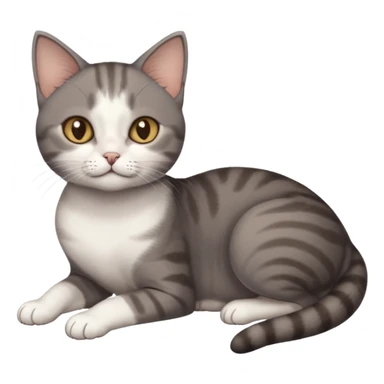 full body tiny short hair dark grey and white cat with white front legs anh azel eyes lying down sticker