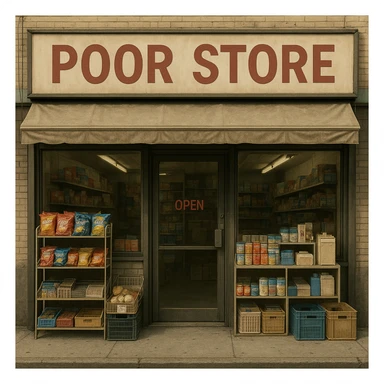 Convenience store named poor store and more sticker