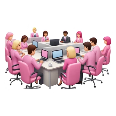 people in pink SPAM office setting having a SPAM marketing meeting landscape  sticker