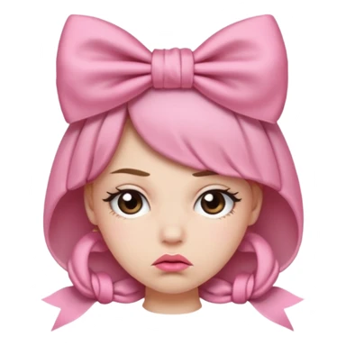 Pouting face emoji with pink bow on head sticker