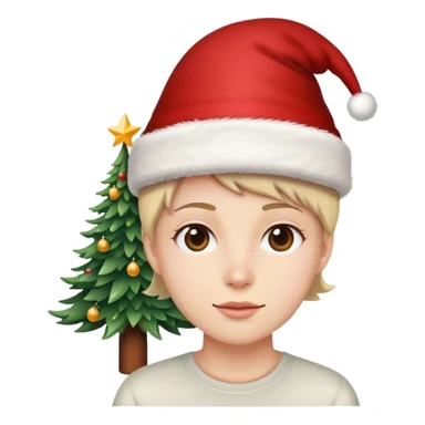 Wear Hat and have Chirtmas tree behind sticker