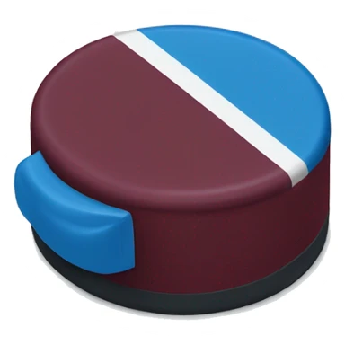 A hockey puck that is blue and burgundy  sticker