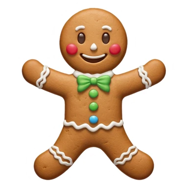 {
    "type": "object",
    "look": "gingerbread man, icing smile, cookie texture, front view",
    "description": "a cheerful gingerbread cookie shaped like a man, smiling with white icing details"
  } sticker