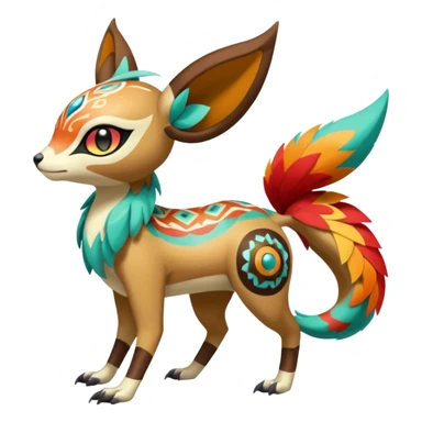 Tribal Colorful Exotic Fionbri-Falvie-Vernid-Meloetta-Pokémon-Fakémon-Digimon-Spectrobe-hybrid-fusion, full body sticker