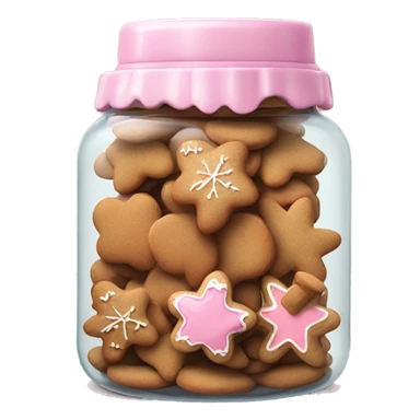 Realistic glass cookie jar with light pink lid full of gingerbread cookies isolated.  sticker