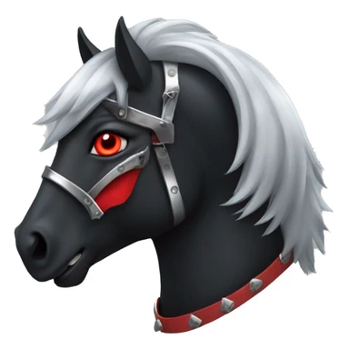 A black horse with red eyes and fangs in silver armor. sticker