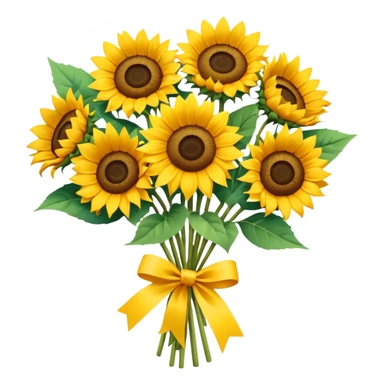 bouquet of sunflower with bow and wrapping paper sticker
