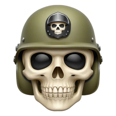 A bold emoji-style skull white with a hand sushing wearing a realistic army helmet, . Clean vector style, high contrast, centered composition, modern emoji aesthetic, detailed helmet texture, confident and intense expression, 3D glossy finish, high resolution , no body , sticker