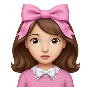 “Light-skinned girl with brown eyes, medium-length wavy brown hair, wearing a pink blouse and a white bow on her head.” sticker