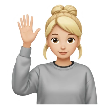 blonde woman with bun in casual clothes and sweat shirt waving sticker