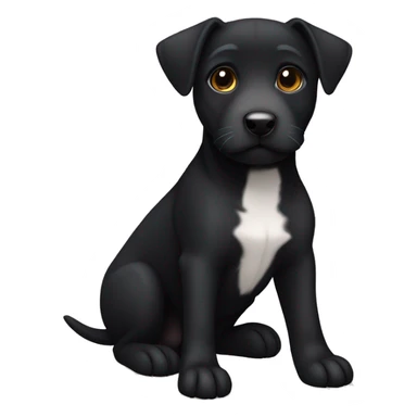 A sitting black Patterdale Terrier dog with a white patch on its chest and brown eyes. sticker