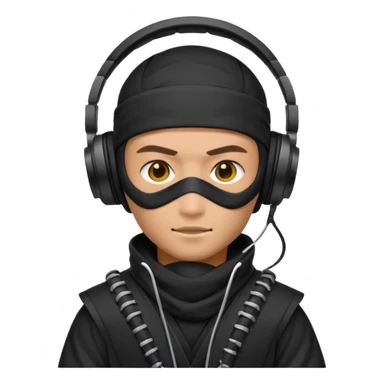 Make a customized emoji that has dj headphones on and a ninja outfit sticker