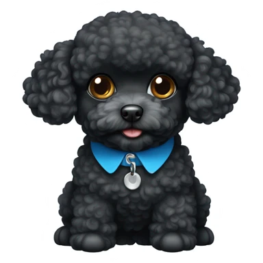 Black toy poodle with blue collar sticker