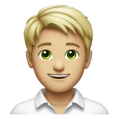 smiling boy in white shirt with green eyes sticker