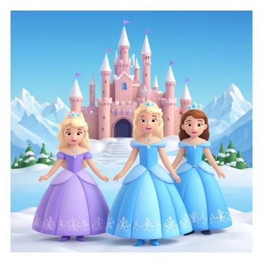 girls in a  snow princess dress, snow castle background sticker
