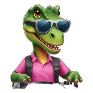 Dinosaur with sunglasses and a DJ table sticker