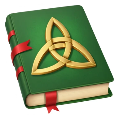 a green closed book with a golden triquetra on it with a red ribbon between the paged sticker