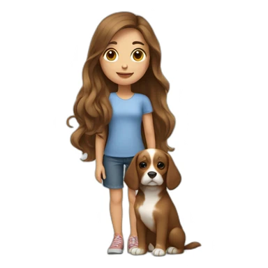 Girl with long brown hair and a dog petit brabançon sticker