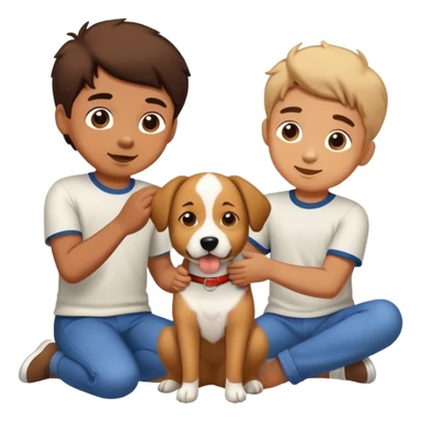 Two boys playing with a dog  sticker