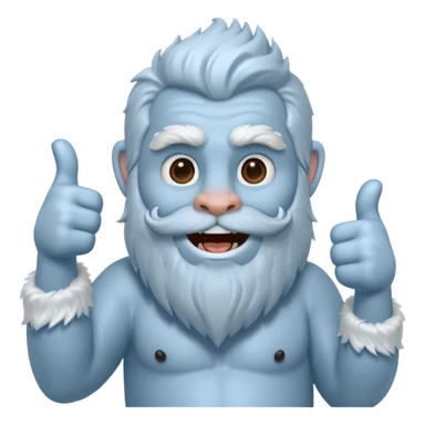 yeti, full body, ice grey blue, full beard, full fur, thumbs up, smiling, winking sticker