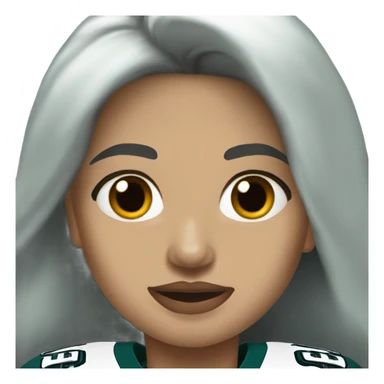 White female long dark hair red lips wearing Philadelphia Eagles jersey sticker