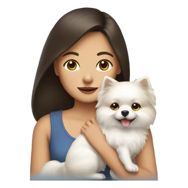 Brunette girl holding a white pomeranian  sticker