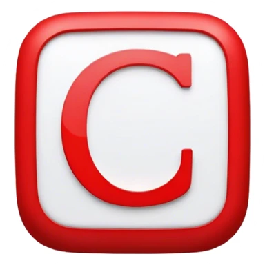 white letter C placed in a red square, brighter red and more rounded square sticker