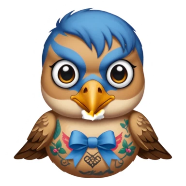bird with piercings and excessive face tattoos and ribbon two eyes sticker