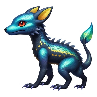 Colorful Iridescent Exotic Salandit-Aurorus-Umbreon-Fakémon-hybrid-creature (full body)  sticker