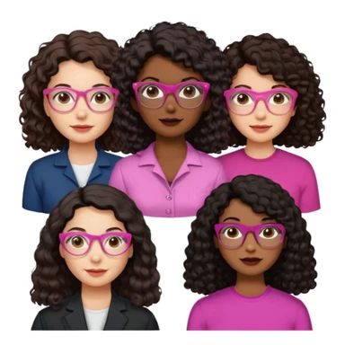 Una mujer con el cabello liso,negro,blanca y cara perfiladita otra con el pelo odulado medio crespito y blanca pelo marrón y otra con el pelo odulado medio liso morenita y con gafas rosada y por último otra Morena oscurita con el pelo rizado-crespo y gafas doradas  sticker
