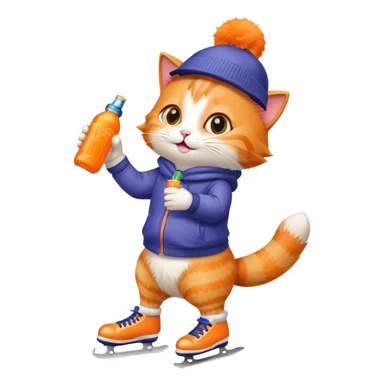 a cat holding a fanta bottle while skating in snow on his phone sticker
