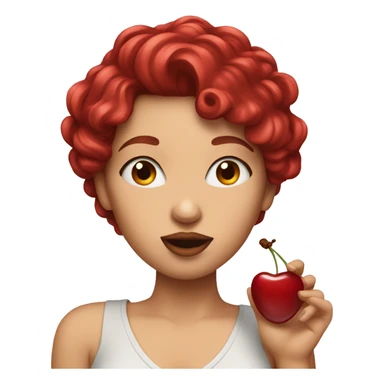 Woman with cherry hair sending a kiss sticker