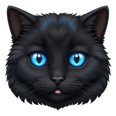fluffy black cat face with bright blue eyes sticker